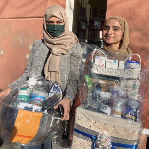 Hossna and Jannat making welcome baskets