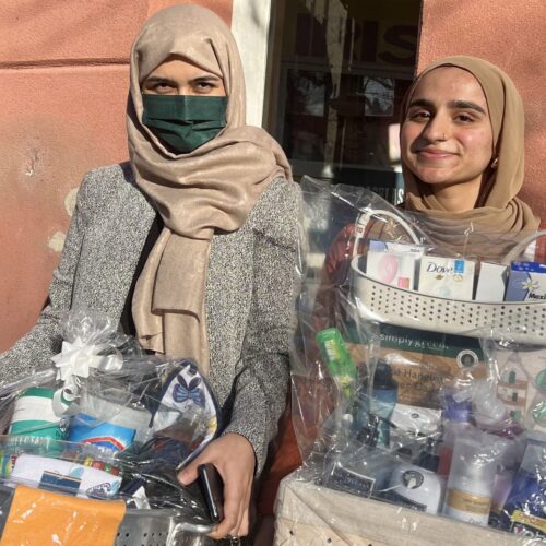 Hossna and Jannat making welcome baskets