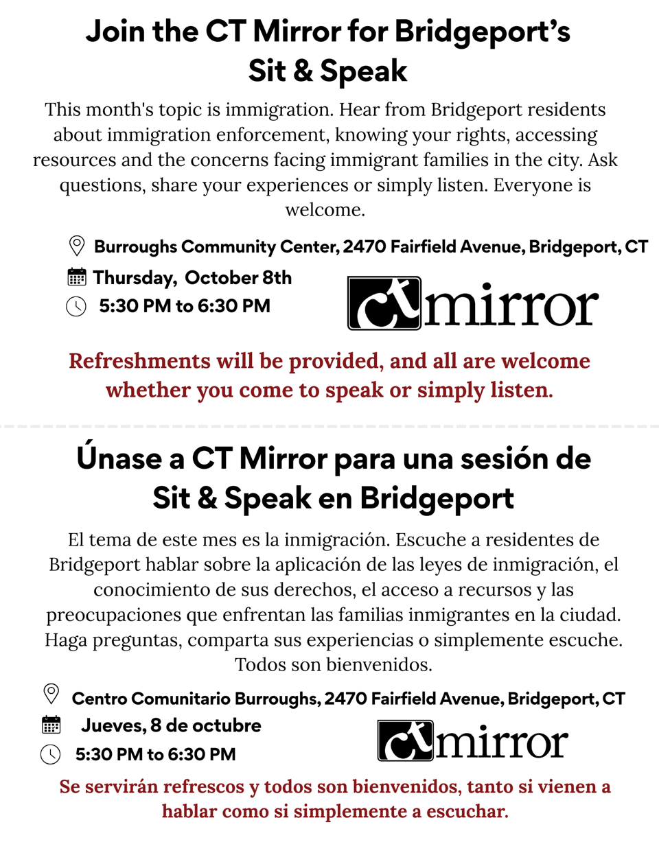 Sit & Speak in Bridgeport CT Mirror Immigration Conversation